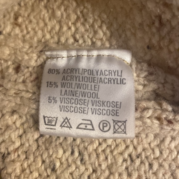 No Excess Snow Wear Wool Blend Striped Creme Cable Knit Turtleneck Sweater-Sz M - Picture 10 of 12